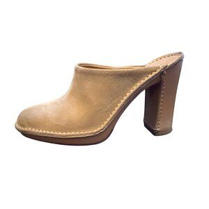Tod's Suede High Heel‎ Platform Mules In Soft Beige Leather size 7